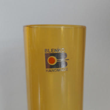 Vintage Blenko Handmade Amber Glass Cylinder Vase 