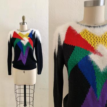vintage 80's black multi color sweater 