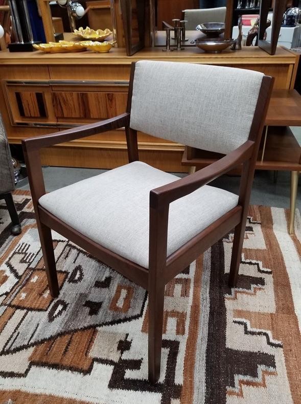Mid-Century Modern walnut arm chair with new upholstery