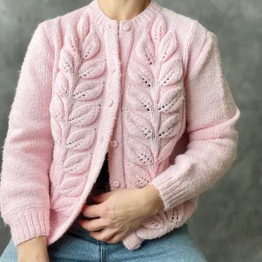 Vintage 60's Pink 3D Leaf Cardigan Sweater 