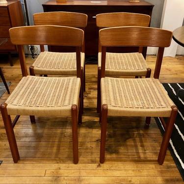 Vintage Danish Modern Teak Dining Chairs w/rope seats-set of 4