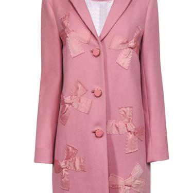 Kate Spade - Pink Wool Button-Up Peacoat w/ Stitched Bows Sz 10