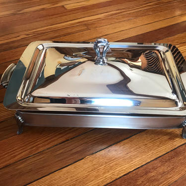 Silver Deco Style Covered Casserole Serving Dish Rectangular 