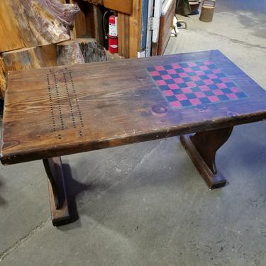 Rustic Cribbage and Chess Game Table