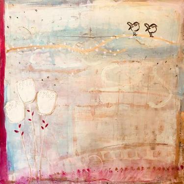 24x36  Abstract art, original abstract,  red, pink, blue, orange, magenta, golds acrylic on canvas, 