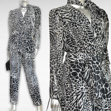 Vintage Black and White Animal Print Jumpsuit Women’s One Piece Zebra Tiger Print 80’s 90’s Size 10 