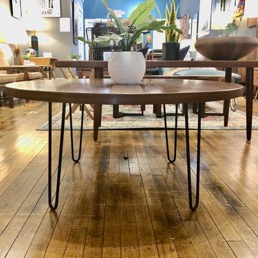 Vintage Round Coffee Table w\/ Herman Miller Top and Hairpins