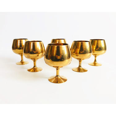 Vintage Brass Wine Goblets / Set of 6 