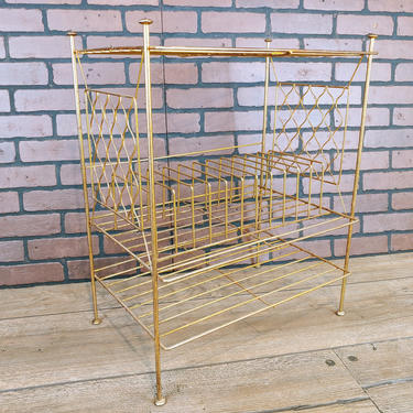 Mid Century Brass Wire Record Rack Table 