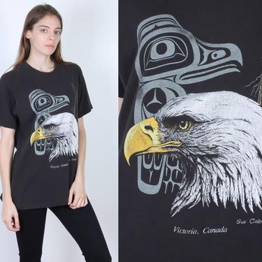 90s Eagle Shirt | Vintage Victoria British Columbia Bird Top Black Tee - Medium to Large 