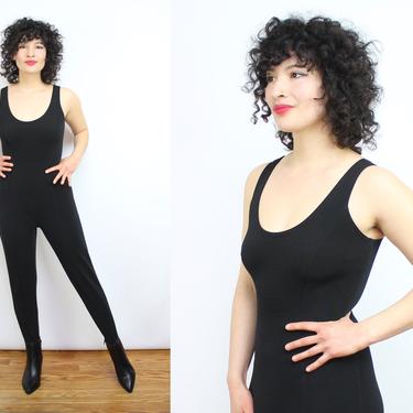 Vintage 90's Black TADASHI Stretchy Slim Fit Jumpsuit / 1990's Stirrup Jumpsuit / Women's Size Small - Medium by Ru