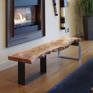 live edge coffee table from urban salvage wood and high recycled content steel - north | west table - modern industrial natural edge 