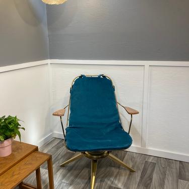 Homecrest B52 Mid Century Gold Swivel  Teal Velvet and Gold Vintage Chair, Mid Century Vanity Chair, Lounge Chair Gold Metal 