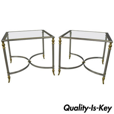 Pair Directoire Maison Jansen Style Italian Steel &amp; Brass Pineapple Side Table
