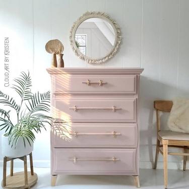 Vintage Pink Dresser  Boho Modern Farmhouse Scandi Chest of Drawers Baby Girl Teen Nursery Neutral Home  Painted Furniture SHIPPING NOT fREE by CloudArt