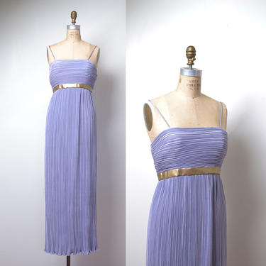 1980s Lavender Pleated Dress / 80s Plisse Broomstick Pleat Gown 