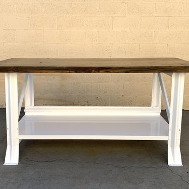Large Refinished Vintage Work Table with Antique Reclaimed Wood Top
