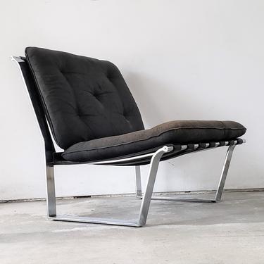 Milo Baughman Style Chrome and Leather Chair 
