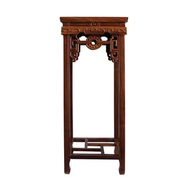 Chinese Medium Brown Wood Square Pedestal Plant Stand Table cs3260S