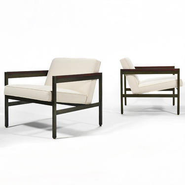 Michael Taylor Lounge Chairs with Bronze Frames by Baker