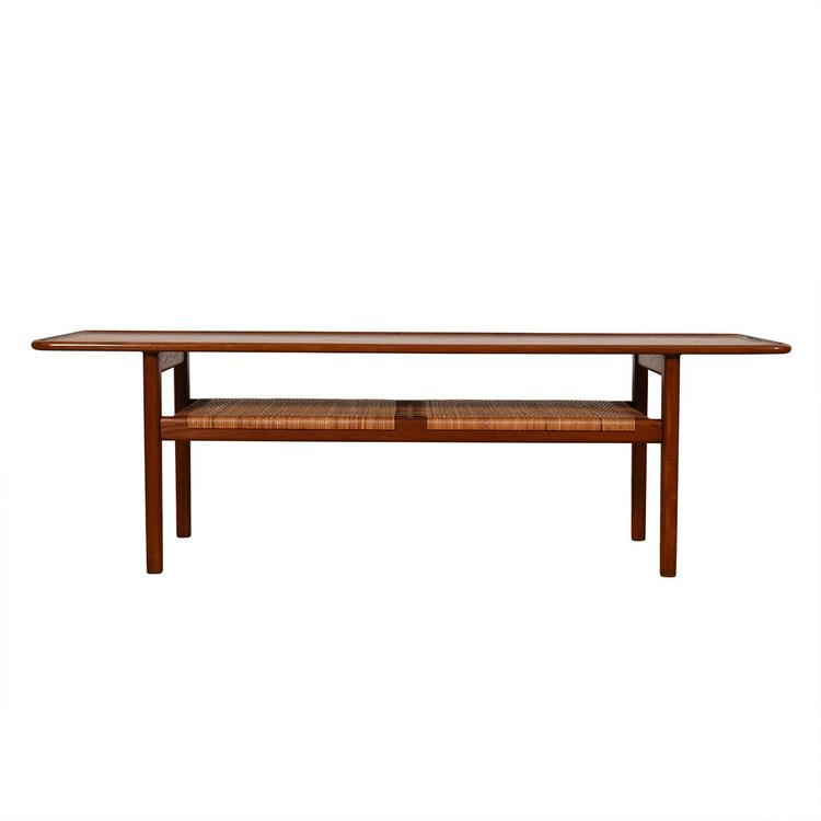 Danish Teak Rectangular Coffee Table w/ Cane Shelf