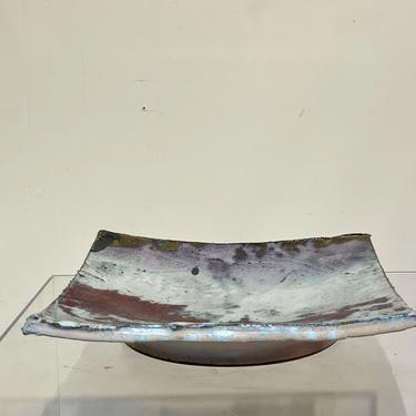 Vintage Ceramic Footed Plate / Dish - Mid Century Studio Pottery Raku Handmade 