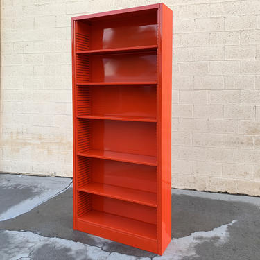 1970s Tall Steel Tanker Bookcase in Safety Orange, Custom Refinished to Order