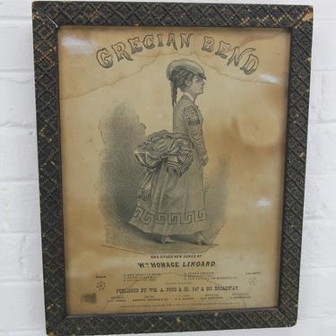 Grecian Bend Antique Sheet Music Cover in Frame, 1868 - 12.5 x 15.5&amp;quot; 