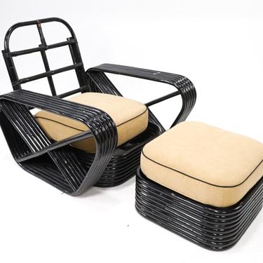 Paul Frankl Atrb. Rattan Lounge Chair and Ottoman