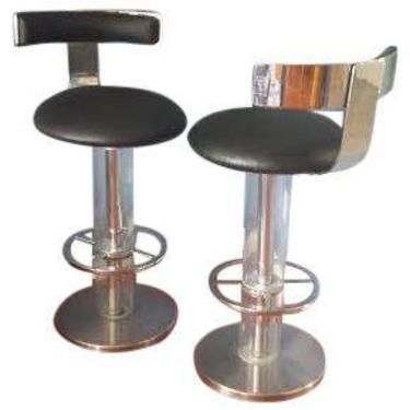 Pair of chrome and lucite swivel stools by Design for Leisure by cestlavintage18
