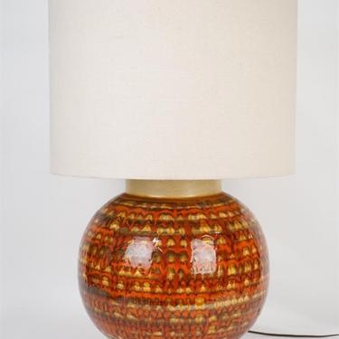 Oversized Ceramic Lamp with Red and Yellow Glazing