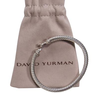 David Yurman - Silver Twisted Clasp Bangle Bracelet w/ Diamonds
