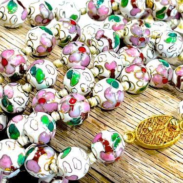 VINTAGE: Chinese Hand Knotted Cloisonné Floral Necklace - White Necklace - Oriental Necklace - Vintage Necklace - SKU 34-257-00012113 