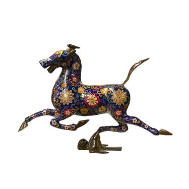 Oriental Chinese Metal Purple Blue Enamel Cloisonné Horse Figure ws1895E 