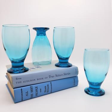 Vintage Blue Cristar Footed Pedestal Glasses Set of 4 | Iridescent Colored Cups Christmas, Holiday, Entertaining, Glassware, Drinkware 