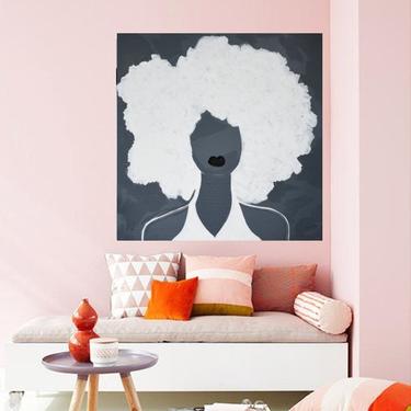 CUSTOM ORDER for Tina Spriggs 30&quot;x30&quot; Lady with White Hair Original Canvas Painting Wall Art, Modern Home Decor Abstract Minimalist by Art