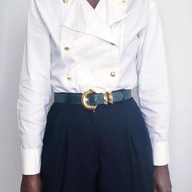 Vintage 1990s Military Inspired Cotton White Shirt