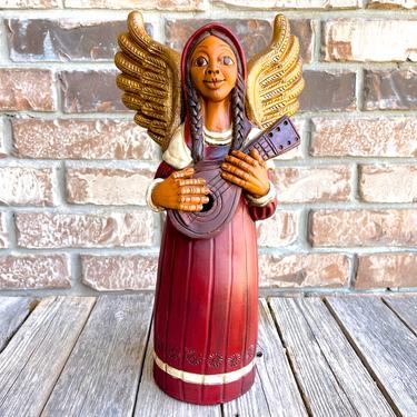 VINTAGE: 15.5" - Large Authentic PERUVIAN Handmade Clay Pottery - Angel Candle Holder - Holidays - Made on Peru - SKU 35-C-00034169 
