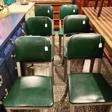 Green vinyl vintage metal based chairs, 6 available, 