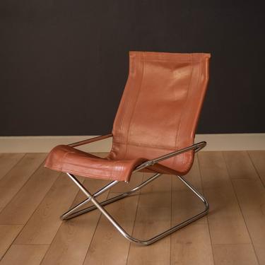 Vintage Takeshi Nii Leather and Chrome Sling Chair 