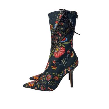 Dior Black Floral Lace Up Boots