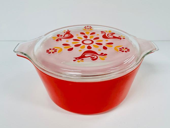 Vintage Pyrex Friendship Birds Covered Dish / 473 / Red / FREE SHIPPING 