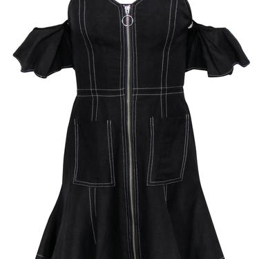 C/MEO Collective - Black Denim Off-the-Shoulder Zip-Up Dress Sz S