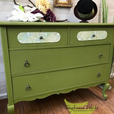 Vintage Wood Dresser Hand Painted in Olive Green