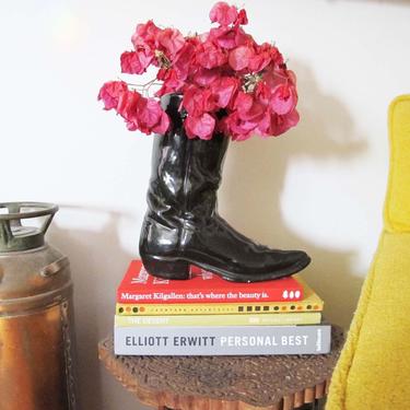 Vintage Ceramic Cowboy Boot Vase - Black Cowboy Boot Flower Vase - Western Quirky Home Decor - Best Friend Gift 