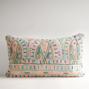 Vintage Appliqué Throw Pillow Cover in Pink and Green, 26