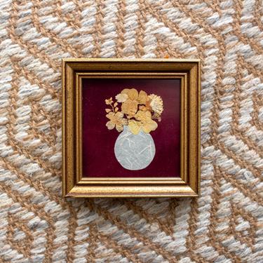Vintage Pressed Flower Tiny Art - Gold Frame Floral Original Traditional Artwork Wall Decor 