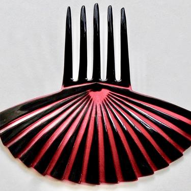 ART DECO Large Celluloid Fan Hair Comb Red &amp; Black, Antique Comb, Vintage Comb, Hair Ornament Hair Accessory Hair Decoration 
