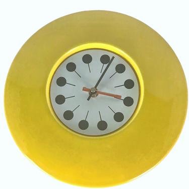 Space Age Modern Yellow Ceramic Wall Clock 1960s