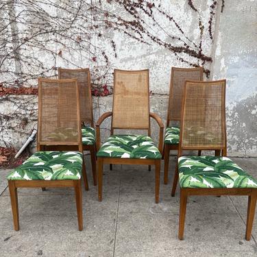 Set of 5 palm leaf dining chairs with wicker Backs